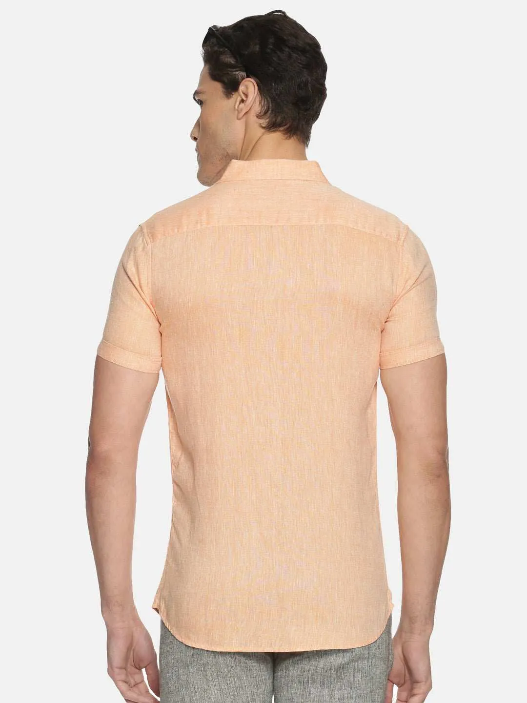 Ecentric Neon Saffron Colour Slim Fit Hemp Casual Shirt