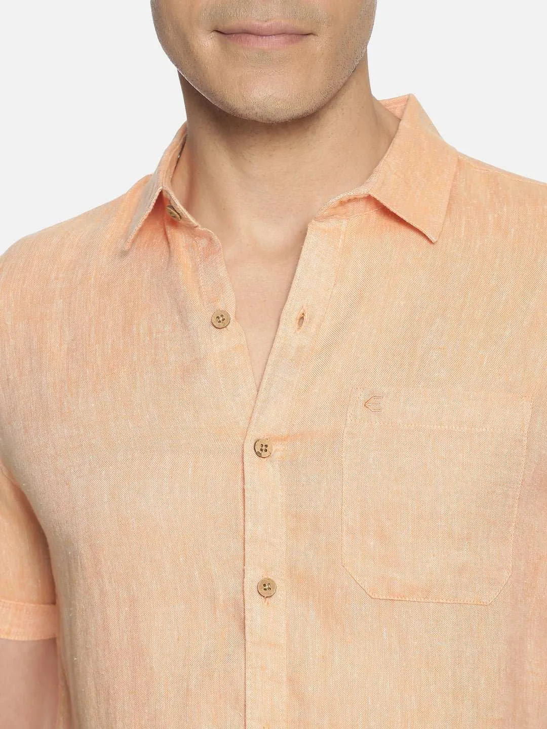 Ecentric Neon Saffron Colour Slim Fit Hemp Casual Shirt