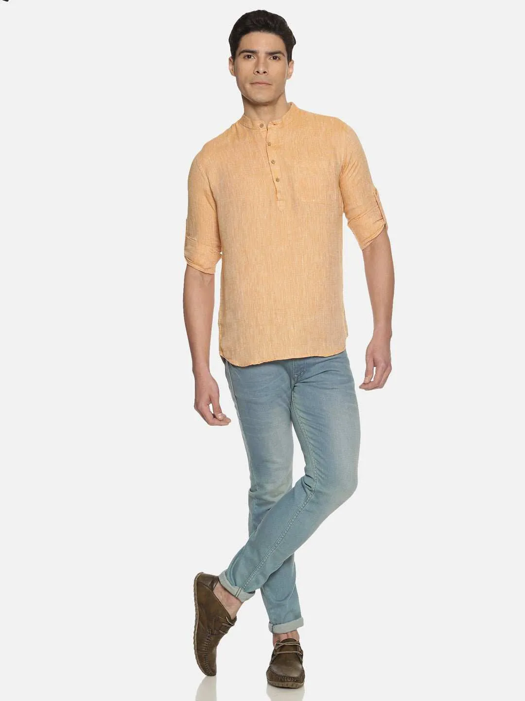 Ecentric Orange Colour Hemp Short Kurta