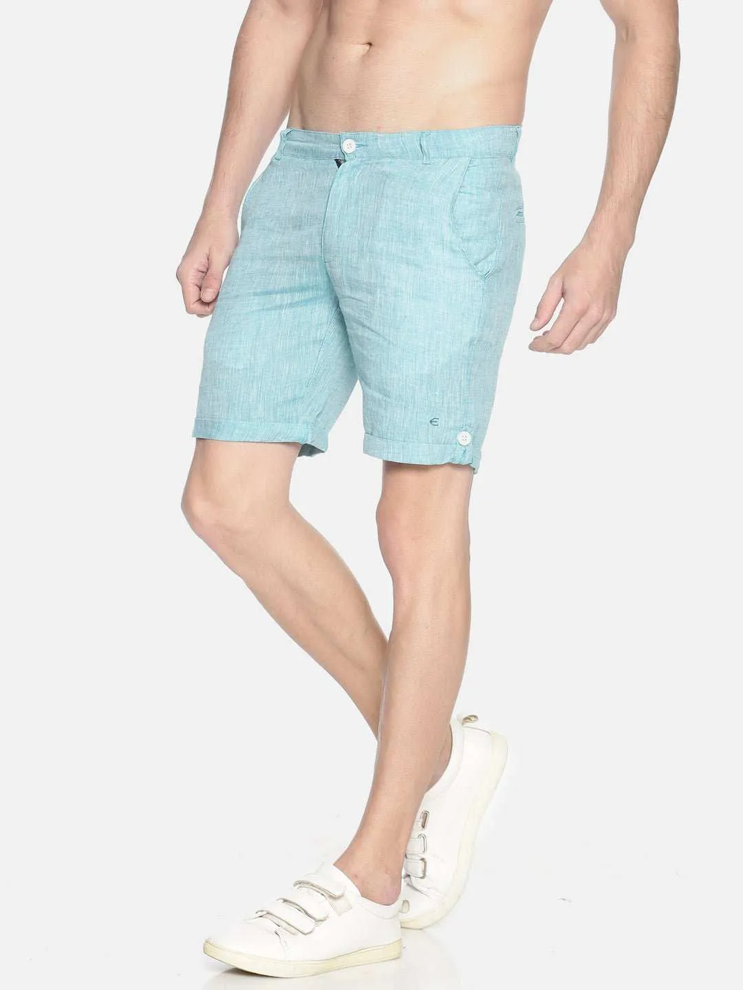 Ecentric Teal Green Colour Slim Fit Hemp Shorts