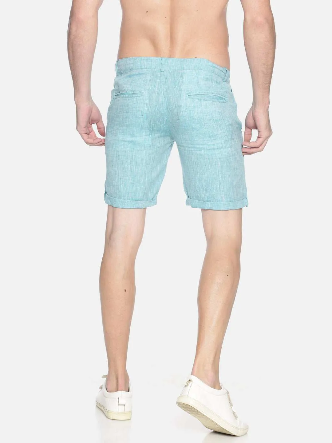 Ecentric Teal Green Colour Slim Fit Hemp Shorts