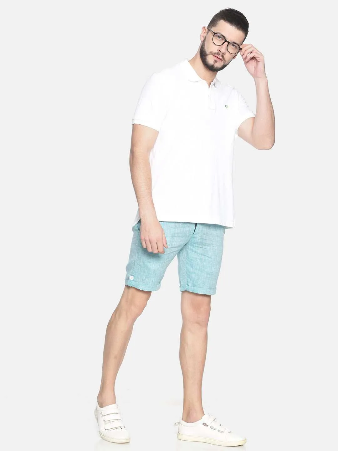 Ecentric Teal Green Colour Slim Fit Hemp Shorts