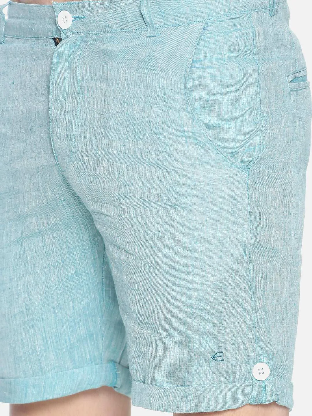 Ecentric Teal Green Colour Slim Fit Hemp Shorts