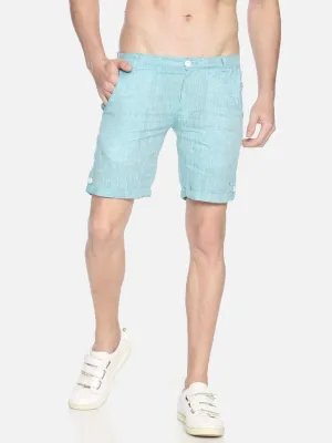 Ecentric Teal Green Colour Slim Fit Hemp Shorts