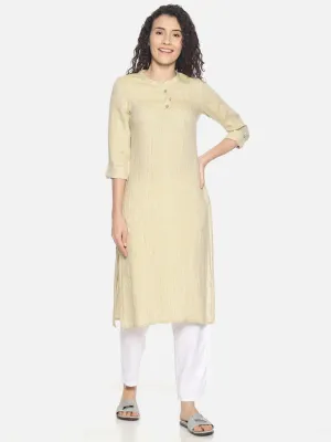 Ecentric Women's Fawn Colour Solid Hemp Straight Long Kurta