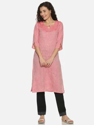 Ecentric Women's Red Colour Solid Hemp Straight Long Kurta