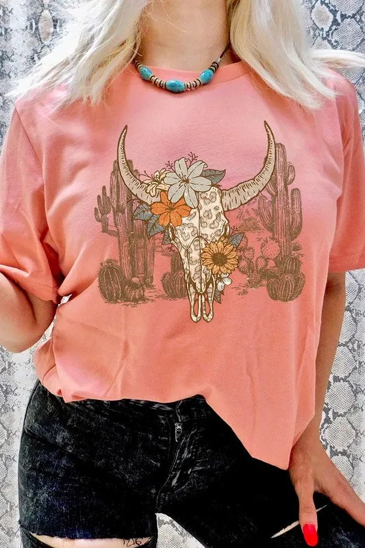 Floral Bull Western Graphic Tee