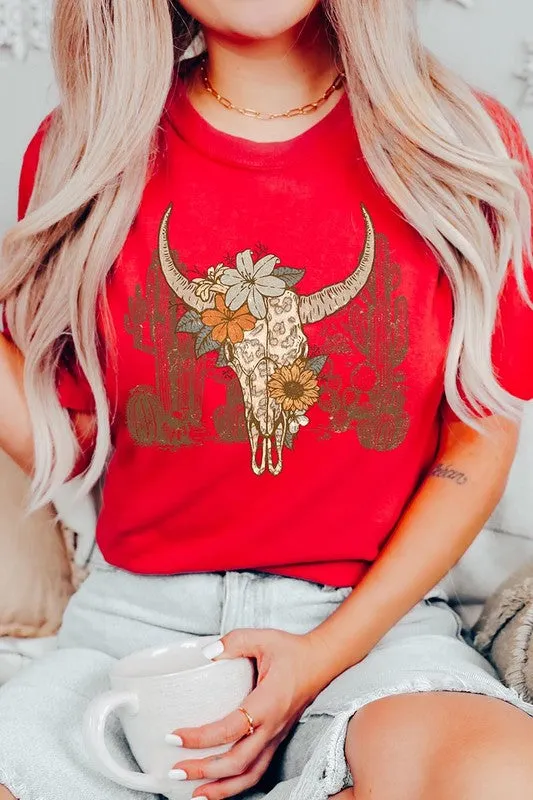 Floral Bull Western Graphic Tee