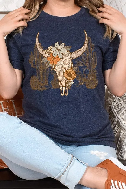 Floral Bull Western Graphic Tee