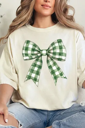 Green Gingham Bow Comfort Colors Adult Ring-Spun Cotton Tee