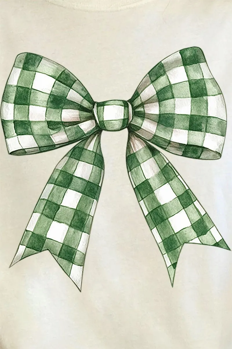 Green Gingham Bow Comfort Colors Adult Ring-Spun Cotton Tee