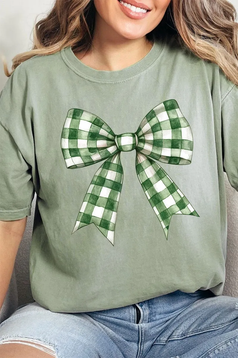 Green Gingham Bow Comfort Colors Adult Ring-Spun Cotton Tee