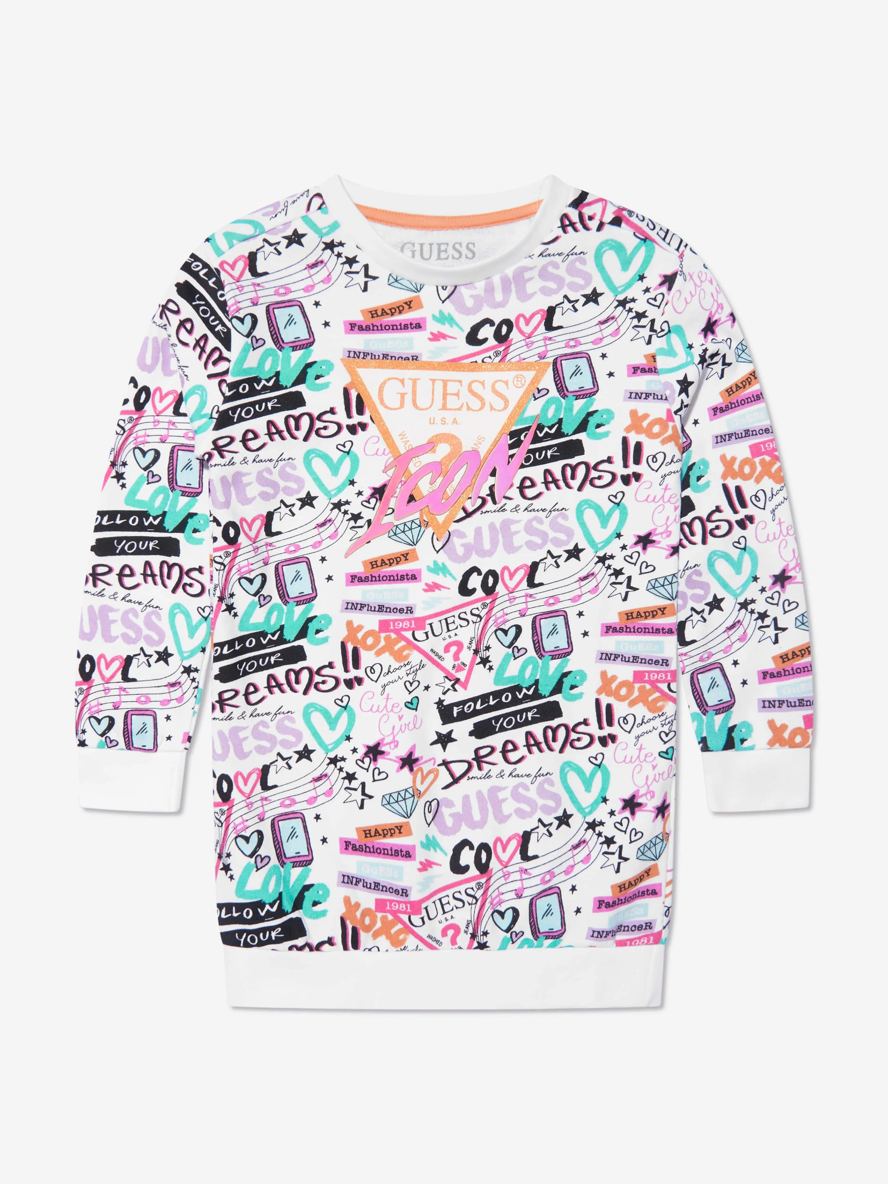 Guess Girls Graffiti Sweatshirt And Leggings Set in White