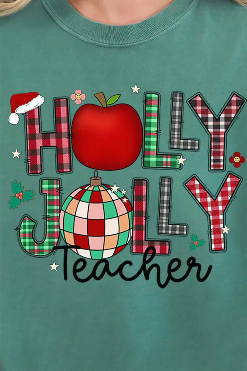 Holly Jolly Teacher Comfort Colors Adult Ring-Spun Cotton Tee