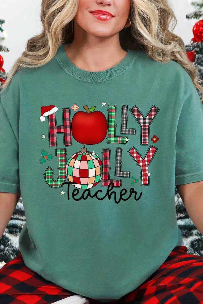 Holly Jolly Teacher Comfort Colors Adult Ring-Spun Cotton Tee