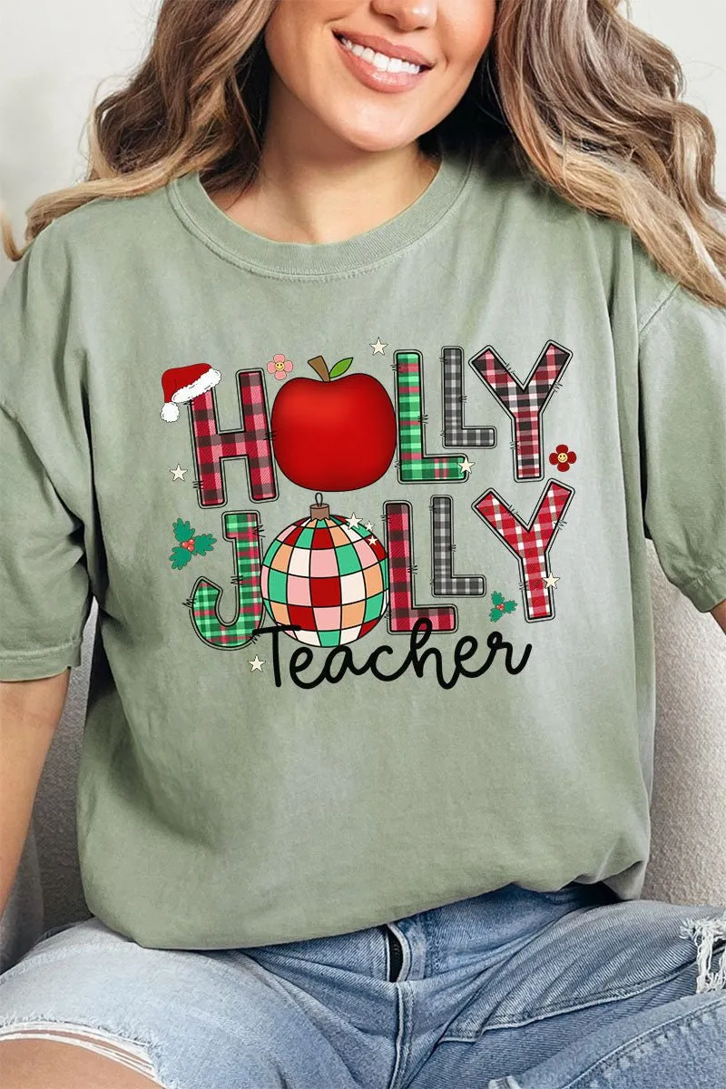 Holly Jolly Teacher Comfort Colors Adult Ring-Spun Cotton Tee