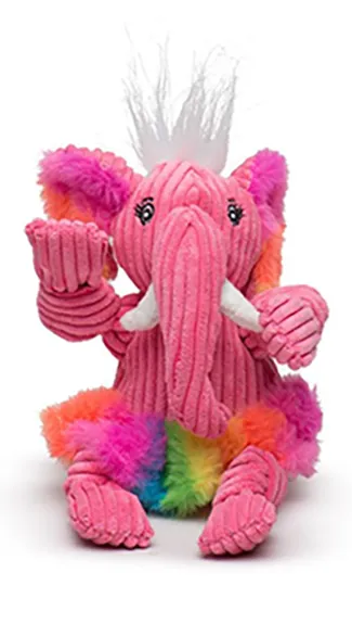 HuggleHounds Plush Dog Toy: Rainbow Elephant Knottie®