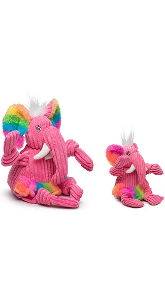 HuggleHounds Plush Dog Toy: Rainbow Elephant Knottie®