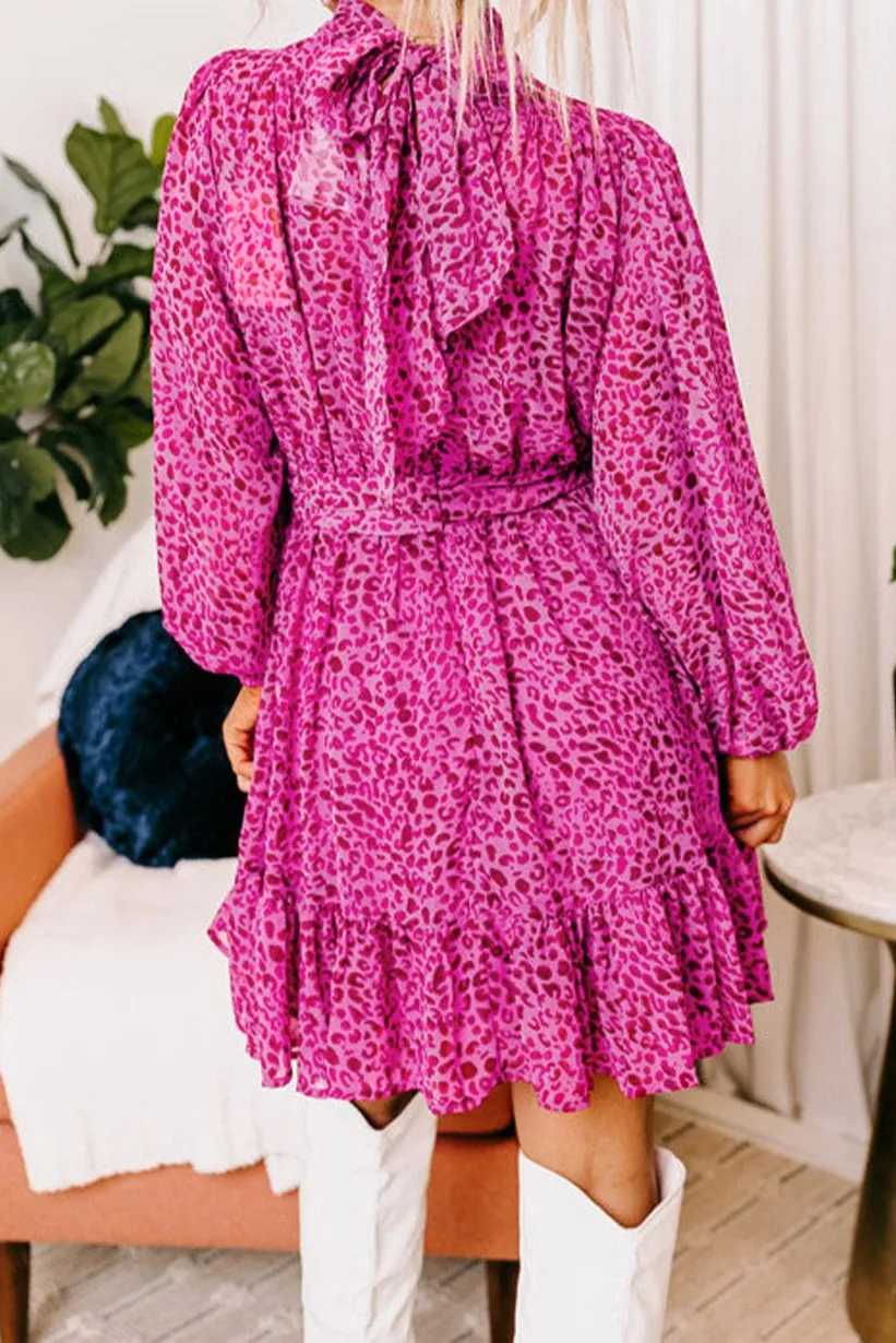 Leopard Puff Sleeve Ruffle Dress