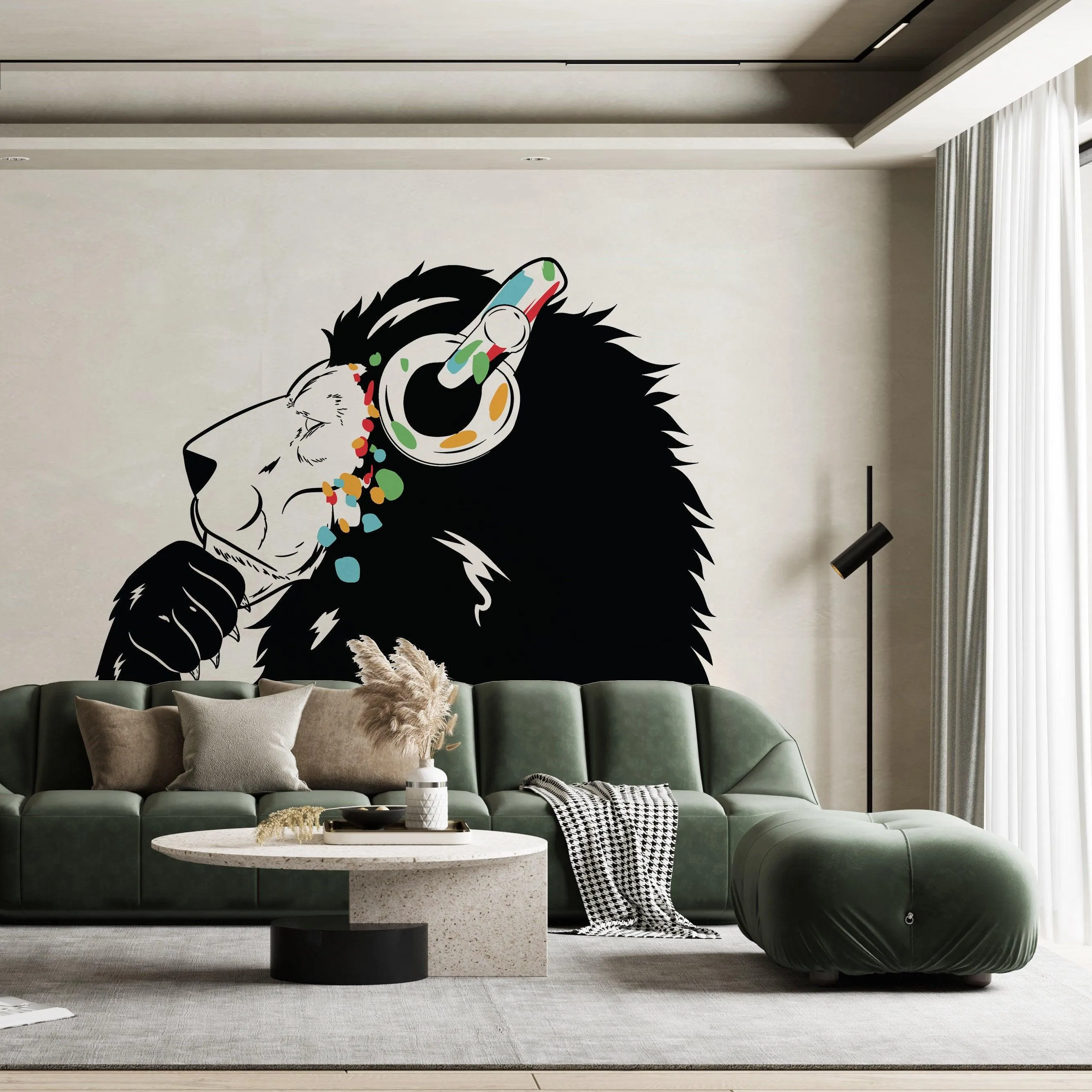 Lion in Headphones Stickers - Inspired by Banksy Graffiti Wall Decal