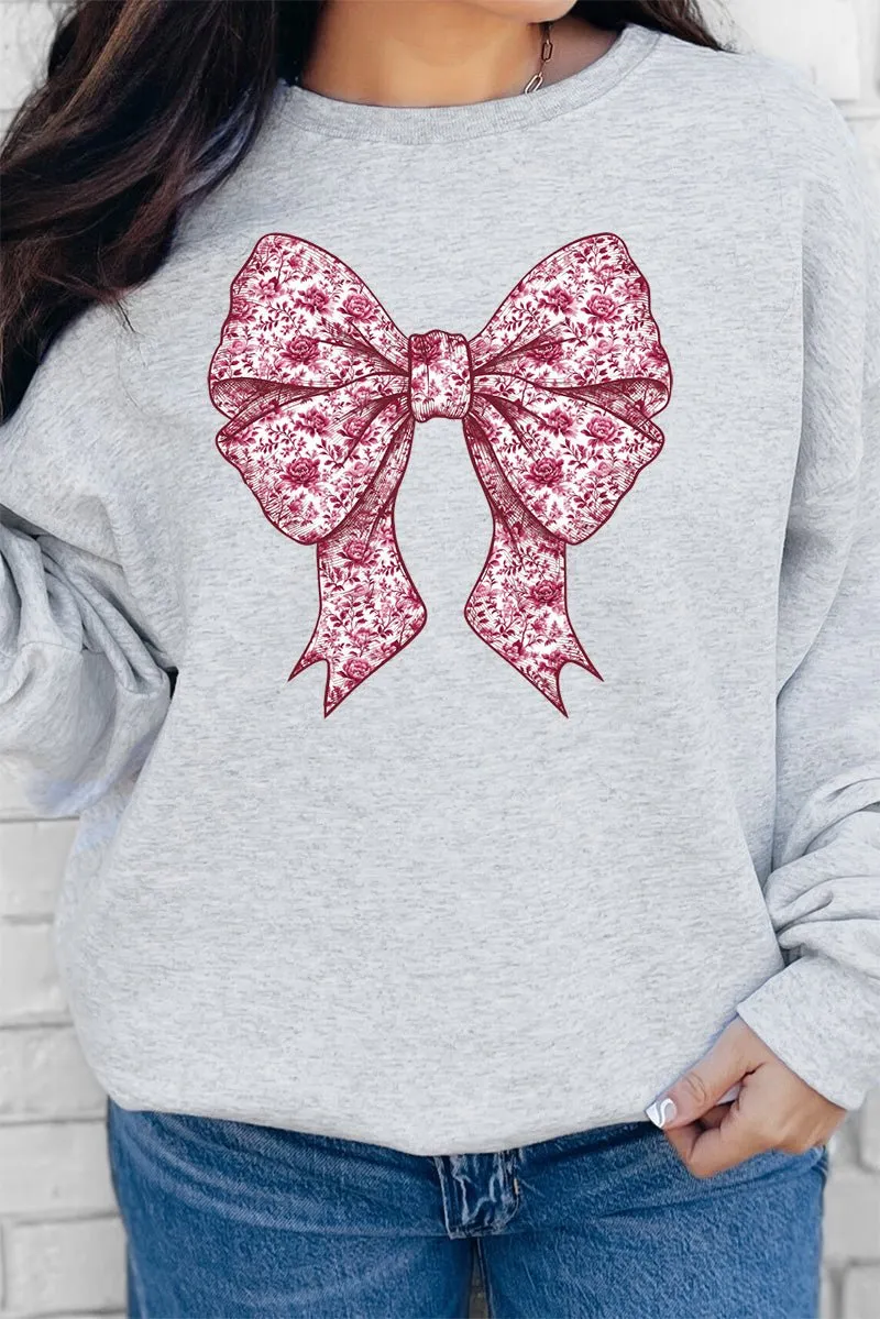 Magenta Chinoiserie Bow Heavy-weight Crew Sweatshirt