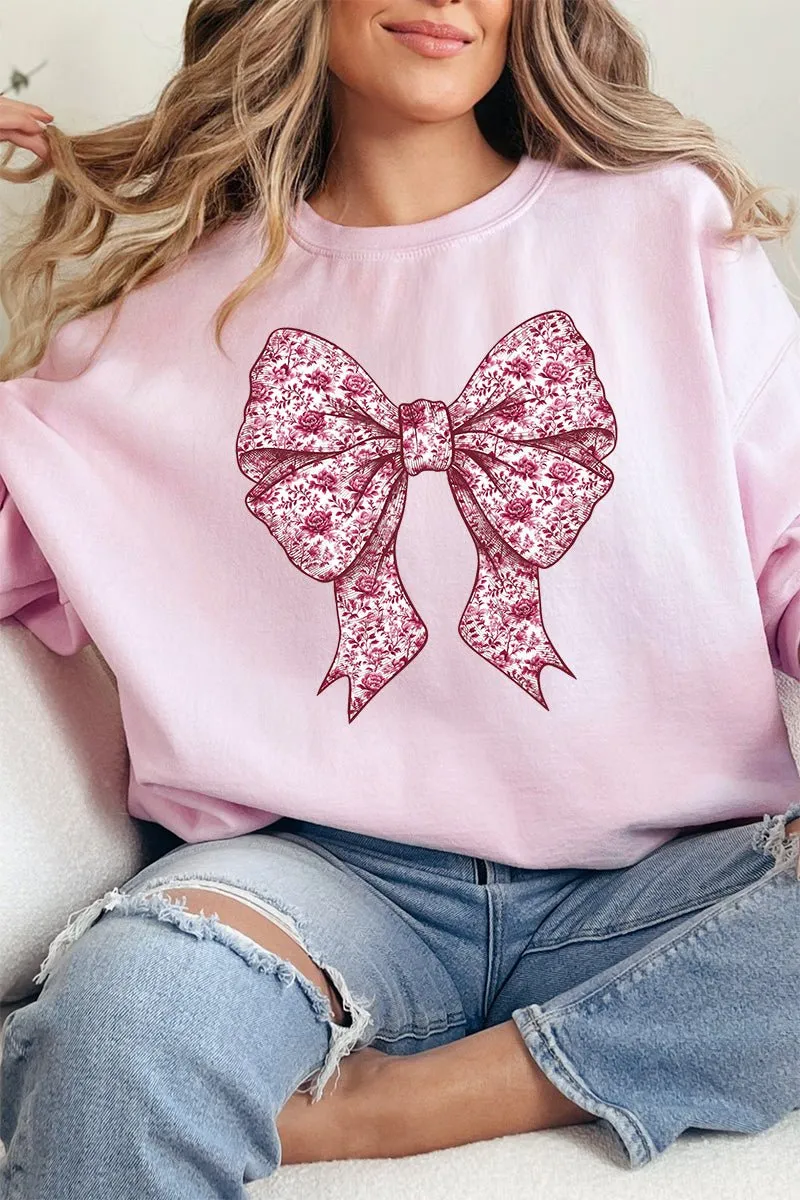 Magenta Chinoiserie Bow Heavy-weight Crew Sweatshirt