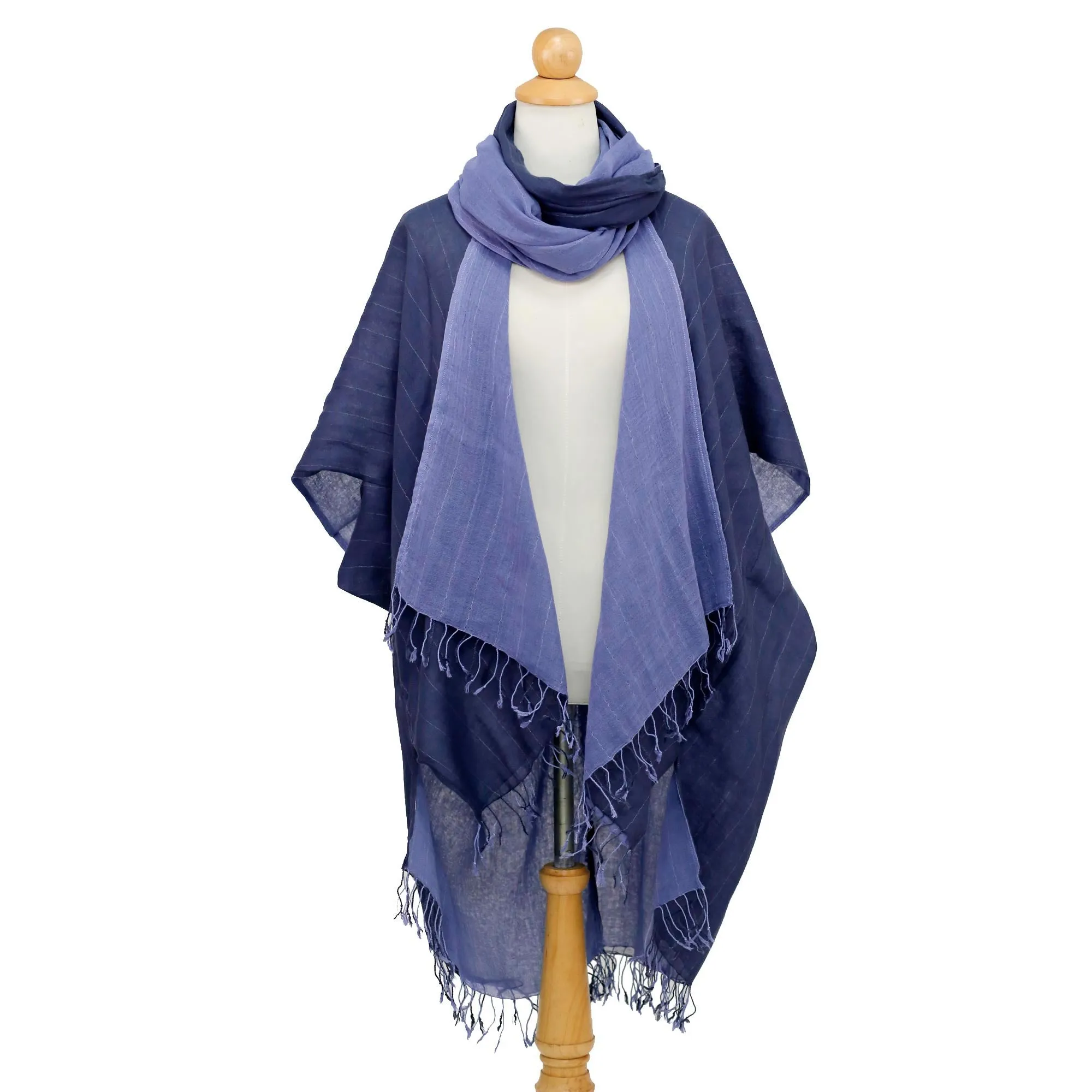 Midnight Blue Cotton Thai Jacket with Light Blue Scarf Set - Midnight Blue Mystique | NOVICA