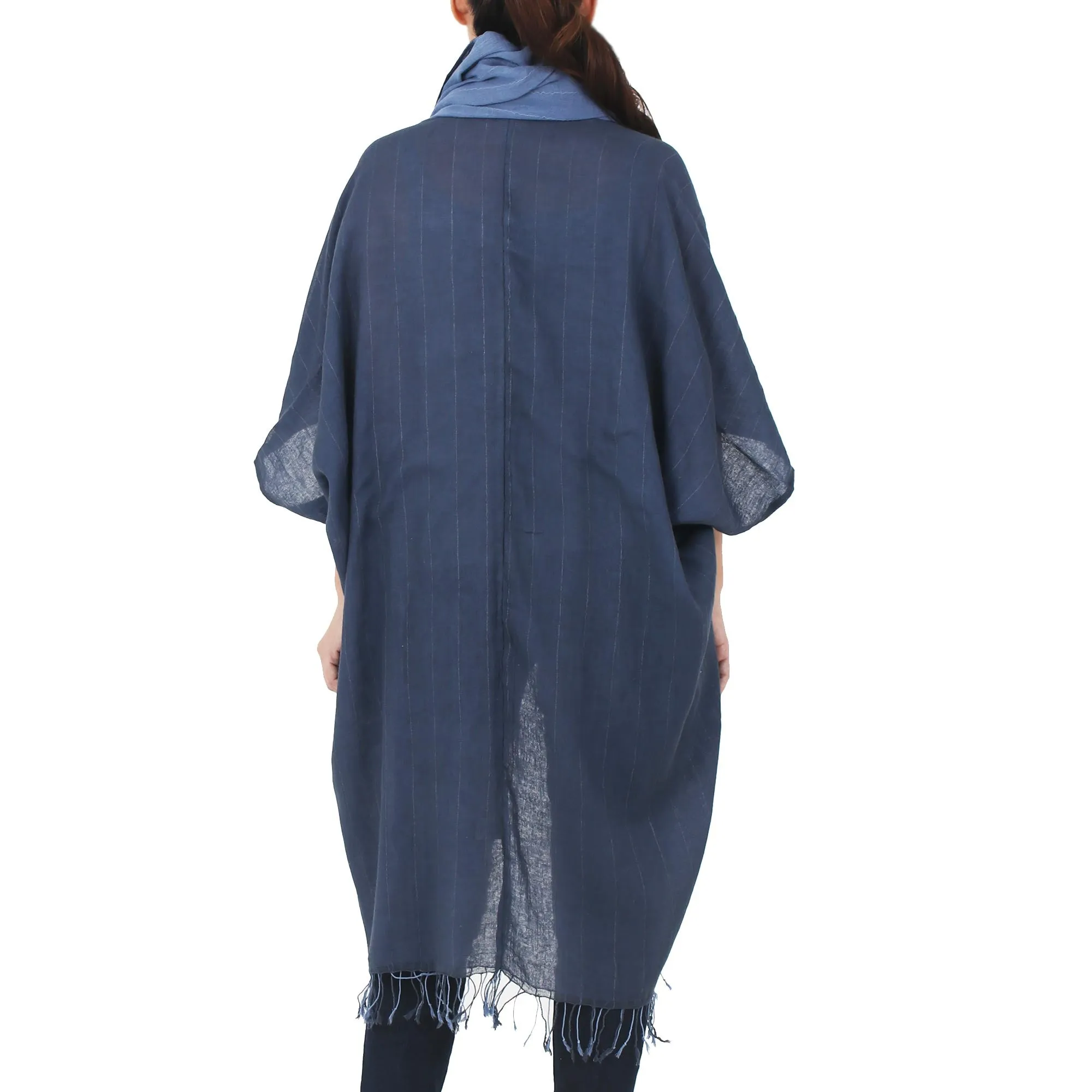 Midnight Blue Cotton Thai Jacket with Light Blue Scarf Set - Midnight Blue Mystique | NOVICA