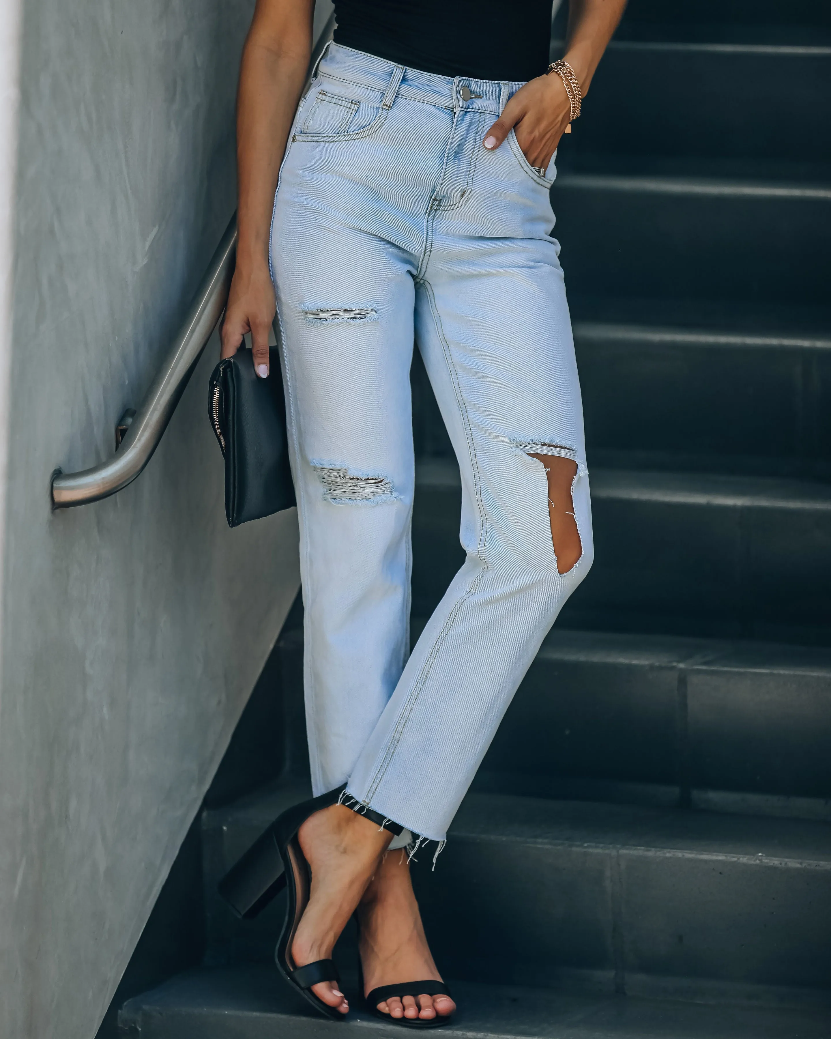 Mila High Rise Distressed Denim