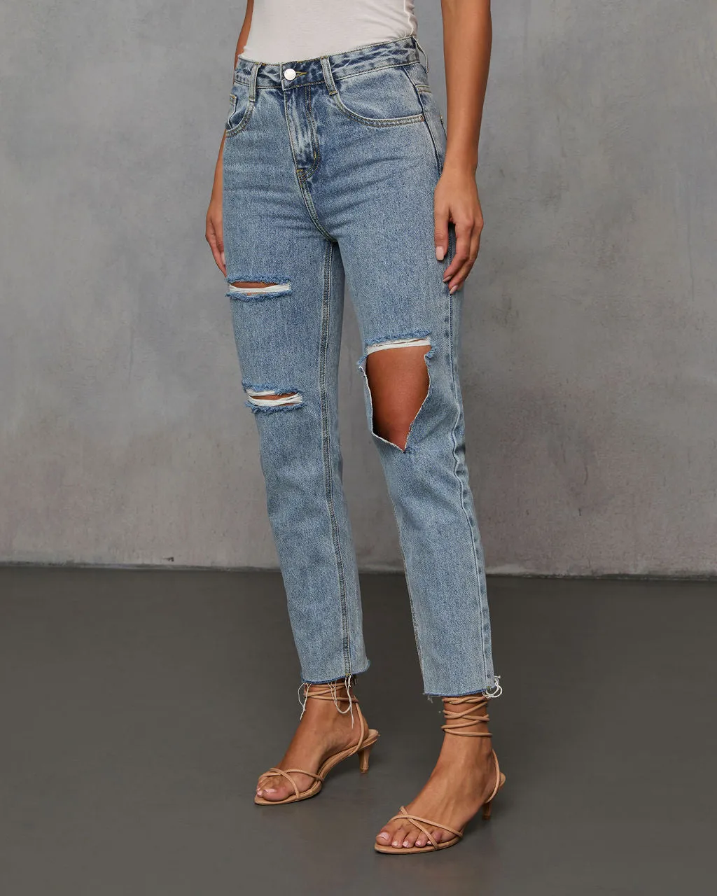 Mila High Rise Distressed Denim