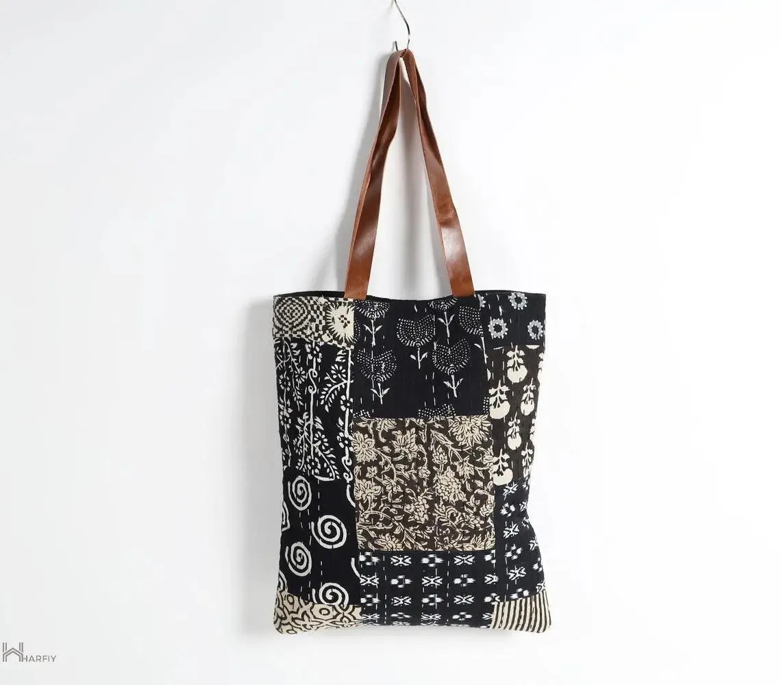 Monochrome Patchwork Deco Tote Bag