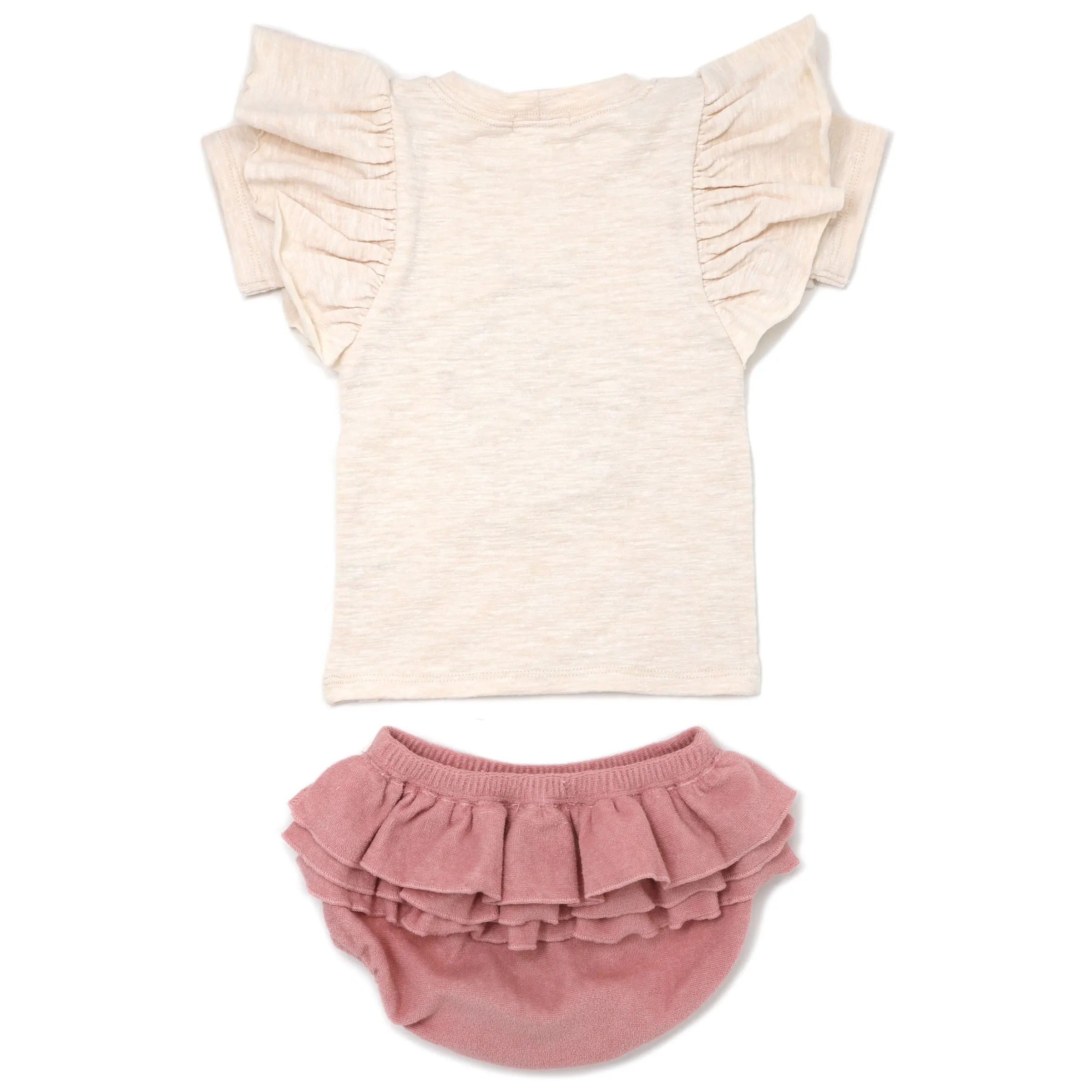 oh baby! Butterfly Slub Tee and Terry Tushie Set - Ladybug - Blush