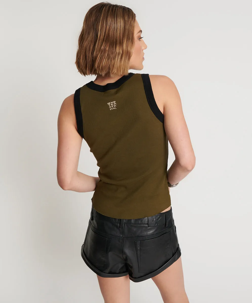 ONE TEASPOON Womens OTS Khaki 2 Tone Equipment Tank - Khaki -