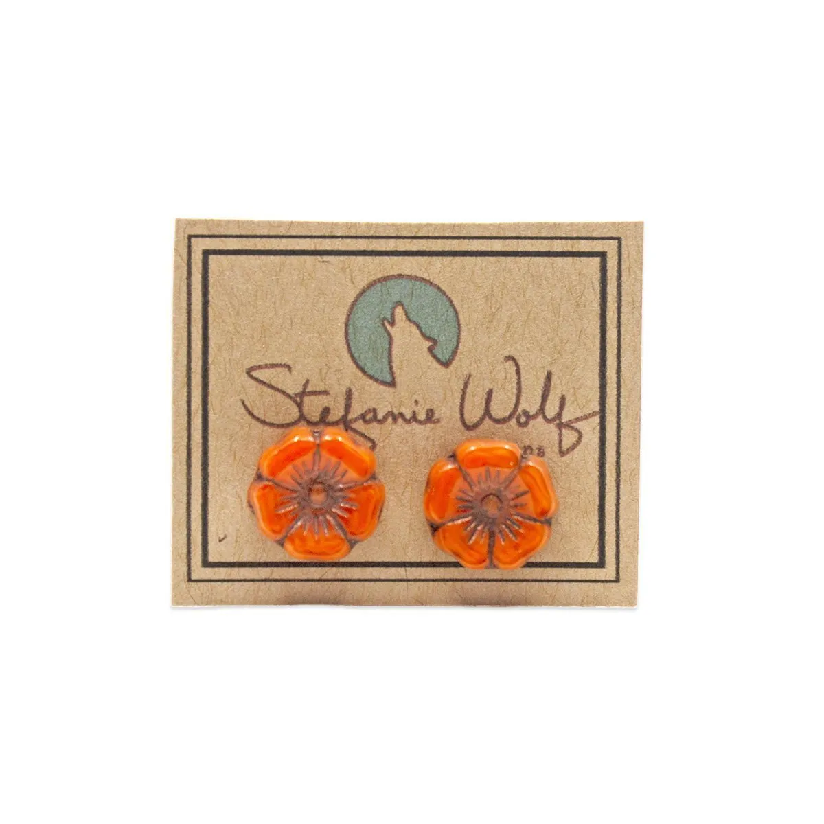 Orange Hibiscus Flower Stud Earrings