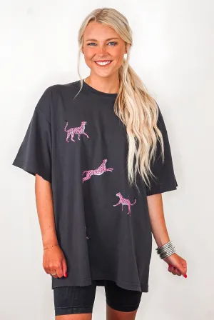 Pink Cheetah Print Black Oversized Tee