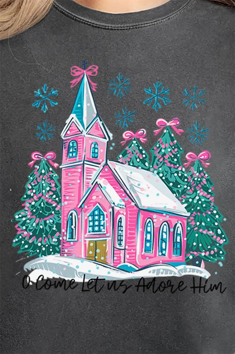 Pink Church Come Let Us Adore Him Comfort Colors Adult Ring-Spun Cotton Tee