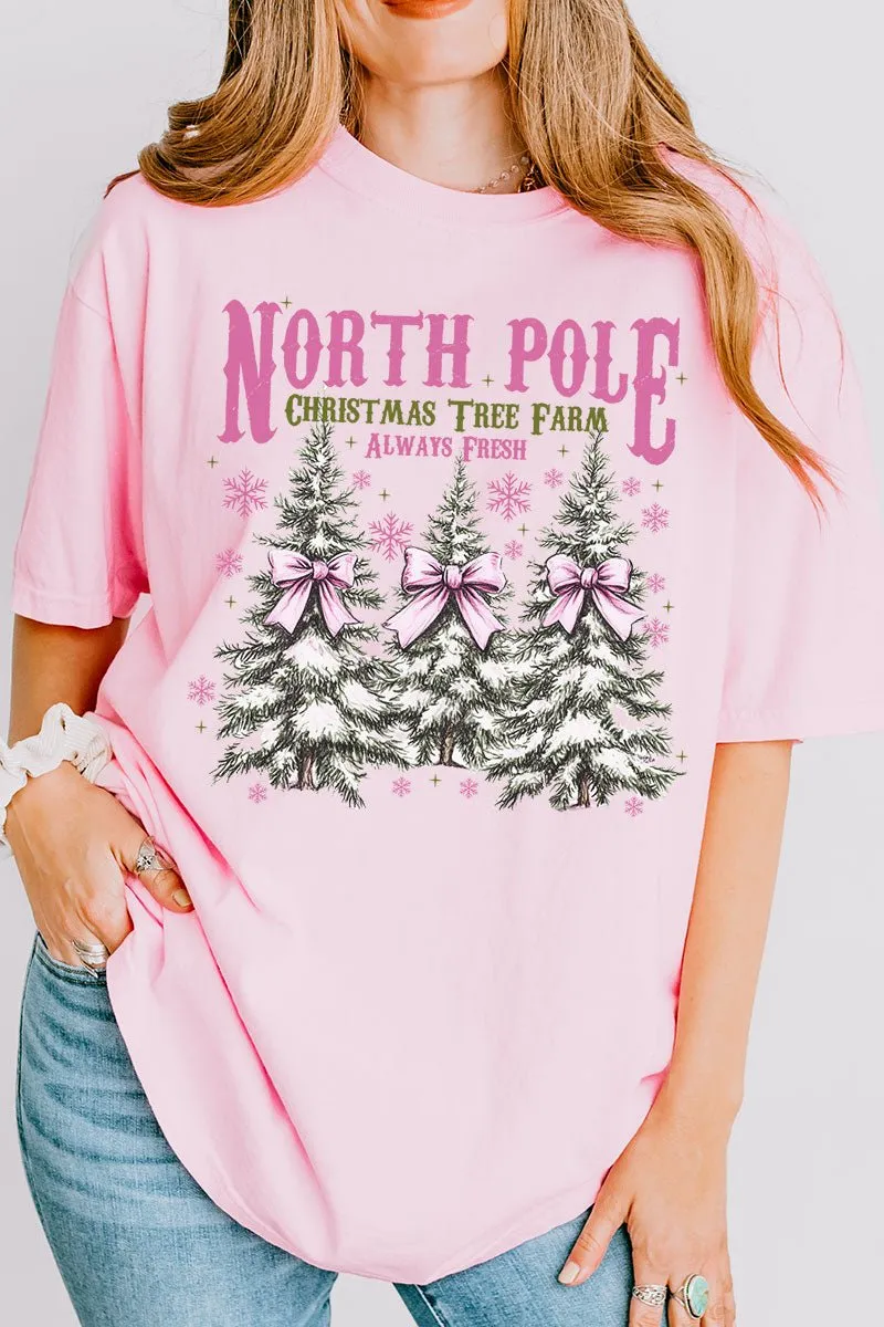 Pink North Pole Christmas Tree Farm Comfort Colors Adult Ring-Spun Cotton Tee