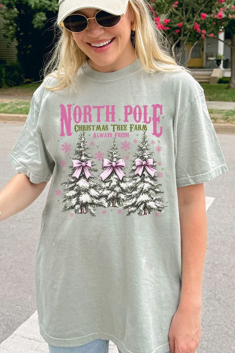 Pink North Pole Christmas Tree Farm Comfort Colors Adult Ring-Spun Cotton Tee