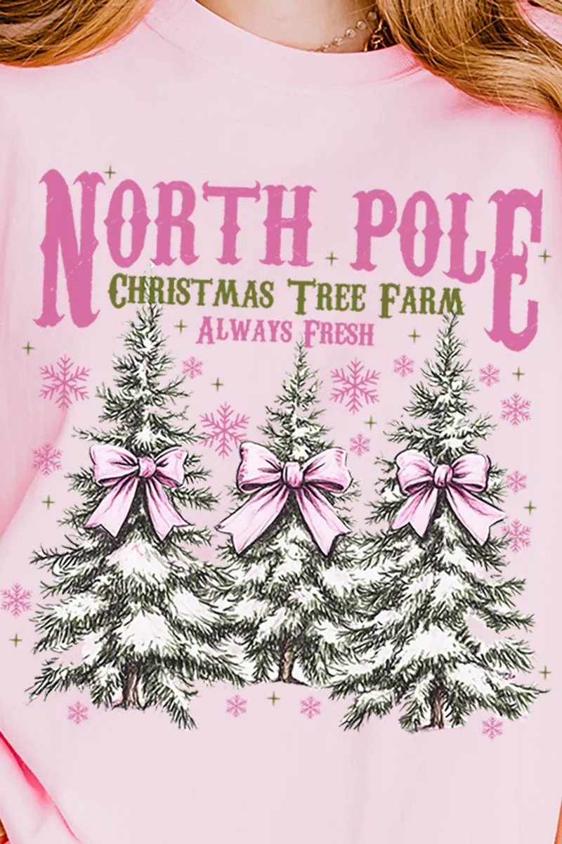 Pink North Pole Christmas Tree Farm Comfort Colors Adult Ring-Spun Cotton Tee