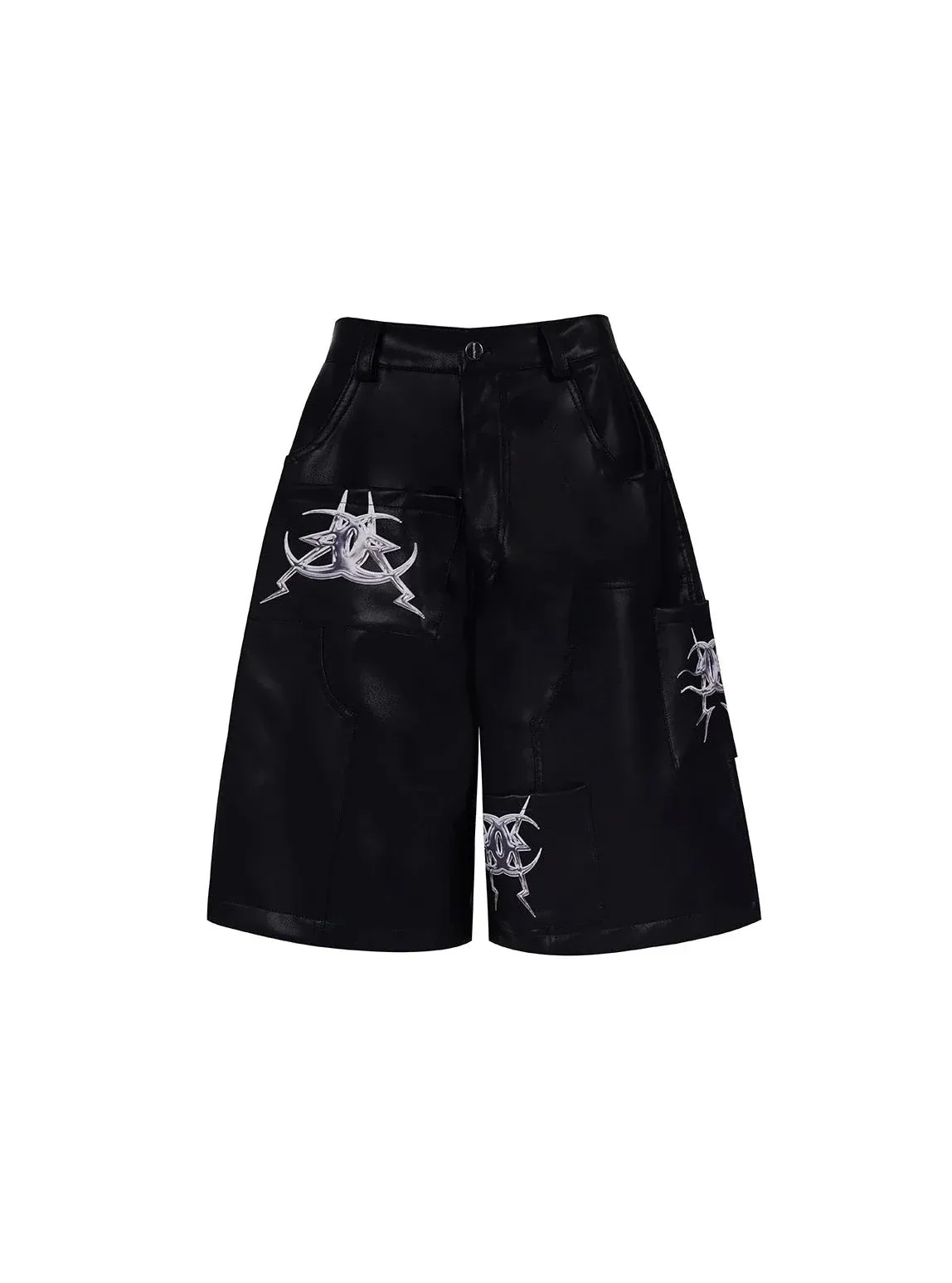 PINKSPINK Gothic Graffiti Wide-Leg Shorts - Jet Black