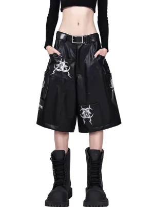 PINKSPINK Gothic Graffiti Wide-Leg Shorts - Jet Black