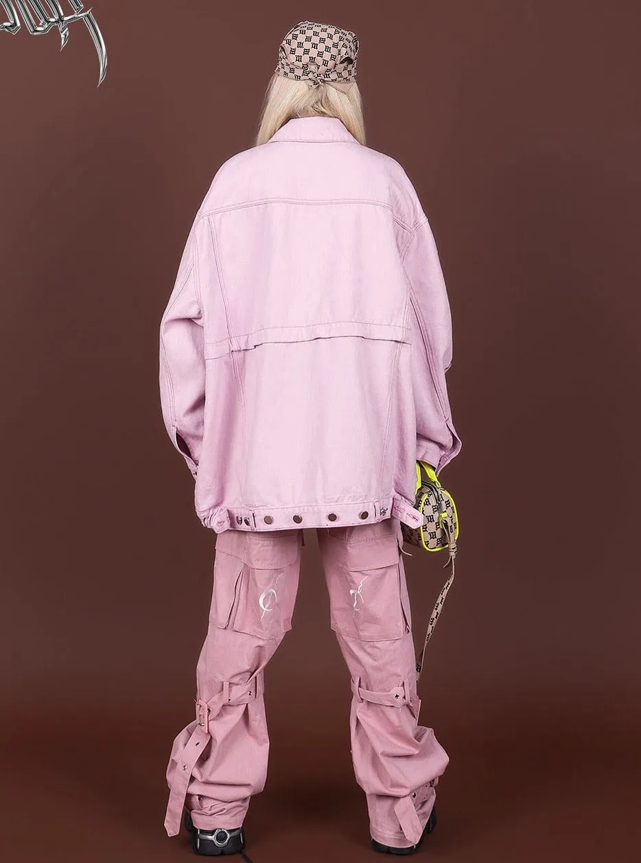 PINKSPINK Graffiti Oversized Utility Jacket - Lime Green and Pastel Pink