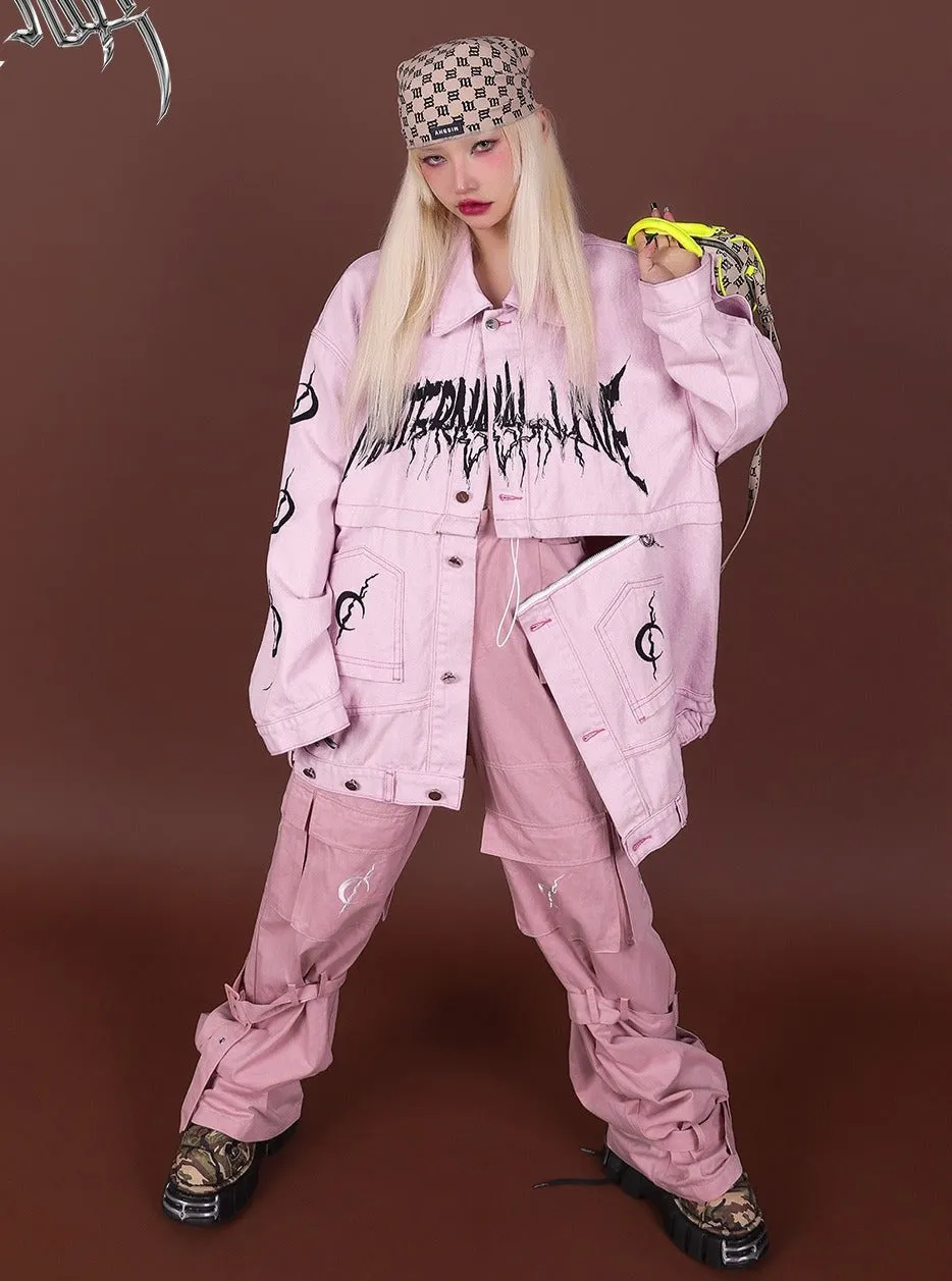 PINKSPINK Graffiti Oversized Utility Jacket - Lime Green and Pastel Pink