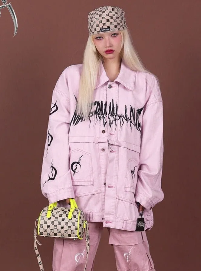 PINKSPINK Graffiti Oversized Utility Jacket - Lime Green and Pastel Pink