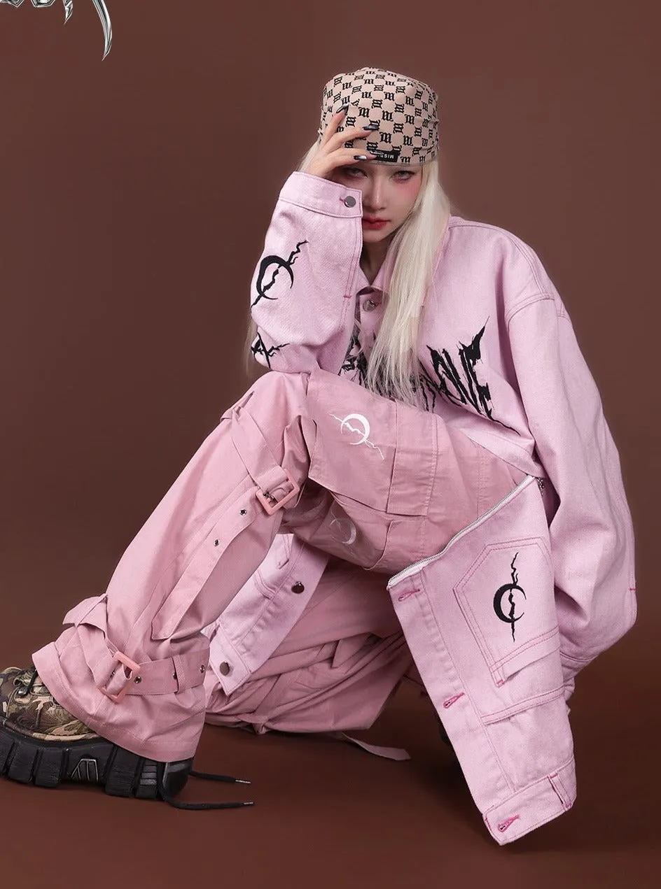 PINKSPINK Graffiti Oversized Utility Jacket - Lime Green and Pastel Pink