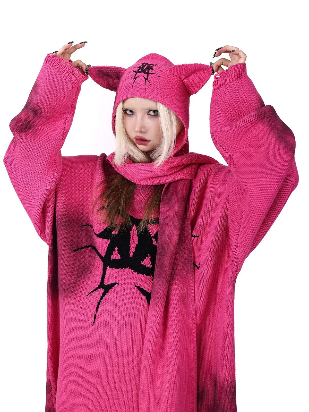 PINKSPINK Occult Symbol Oversized Sweater - Pink/Black