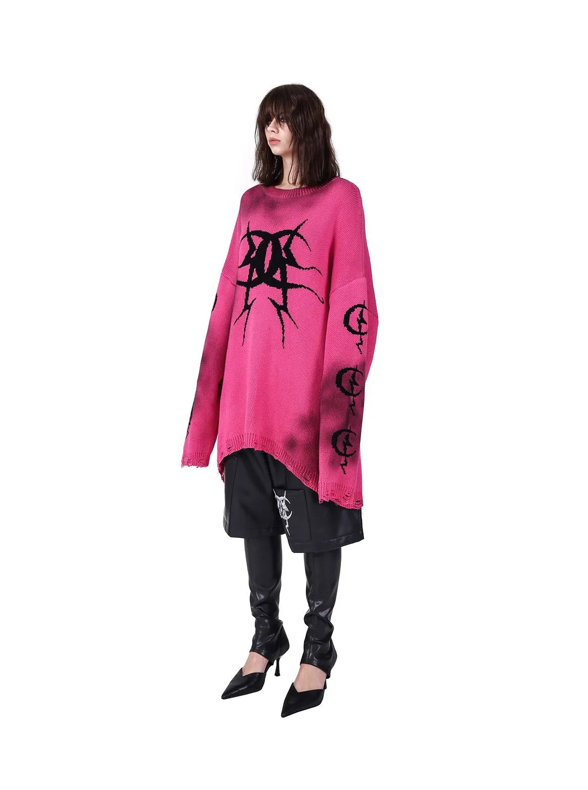 PINKSPINK Occult Symbol Oversized Sweater - Pink/Black