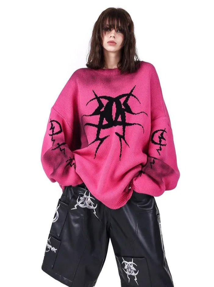 PINKSPINK Occult Symbol Oversized Sweater - Pink/Black