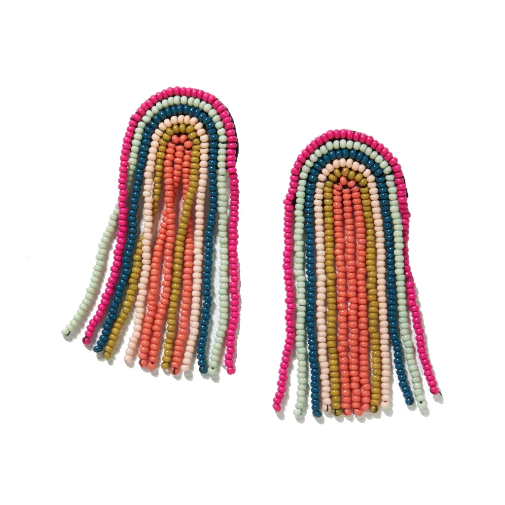 Rainbow Fringe Seed Bead Earrings