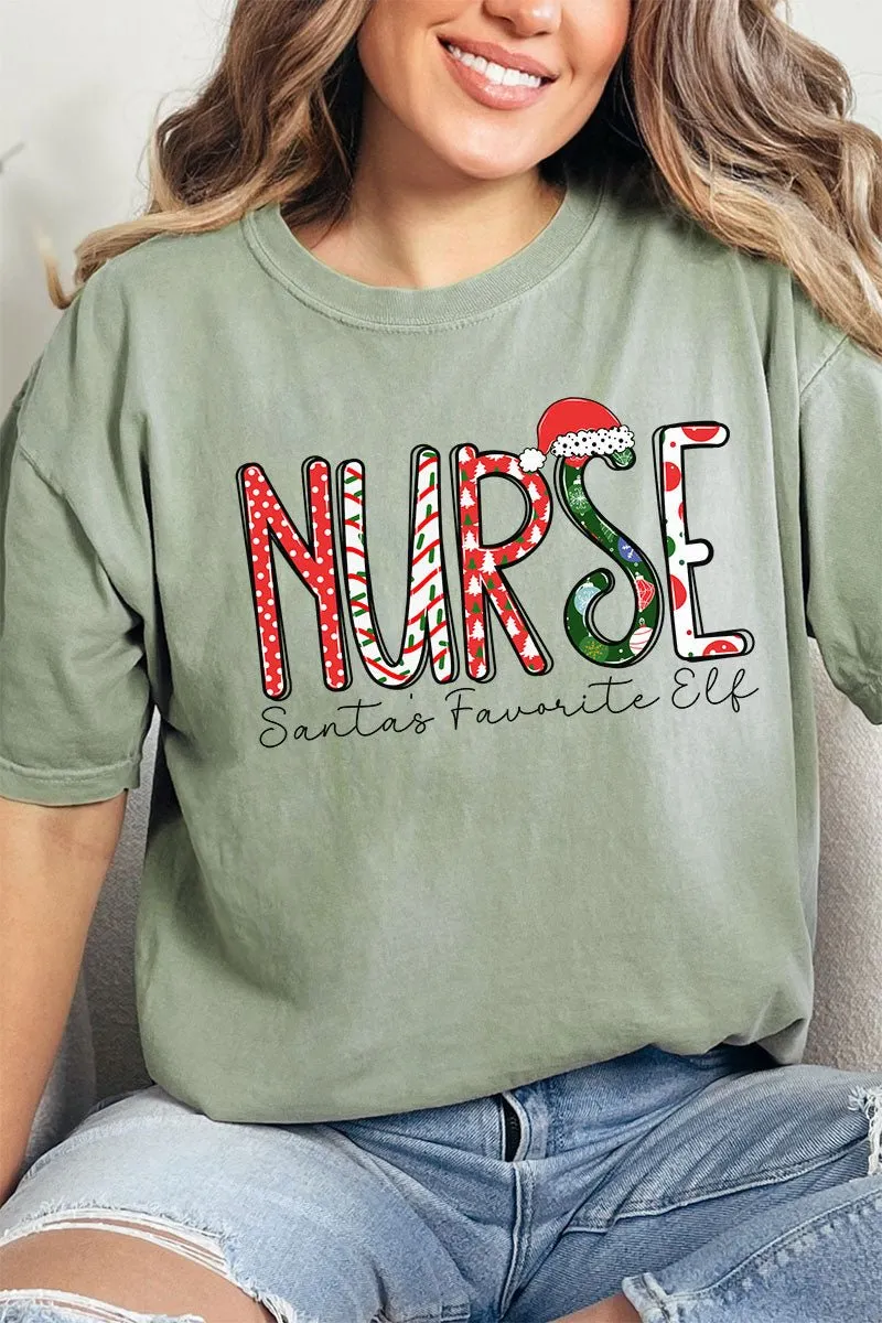 Santa's Favorite Elf Nurse Comfort Colors Adult Ring-Spun Cotton Tee